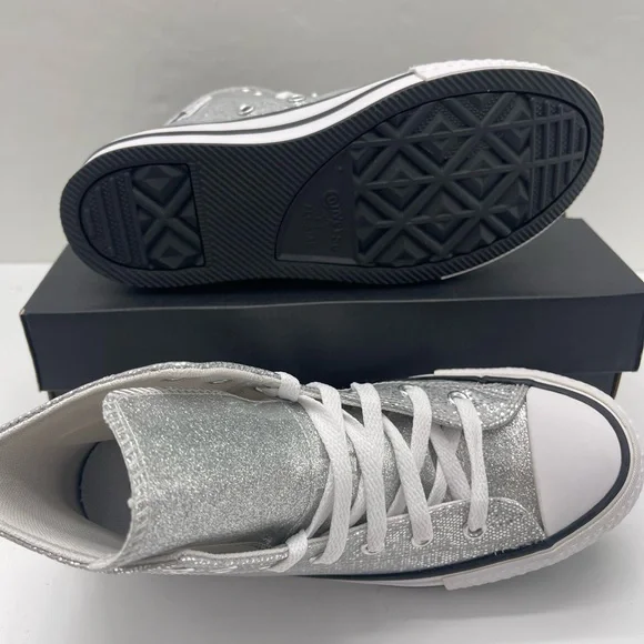 Converse CTAS EVA LIFT HI Chuck Taylor All Star High Top Sneakers Silver Glitter - Picture 3 of 16